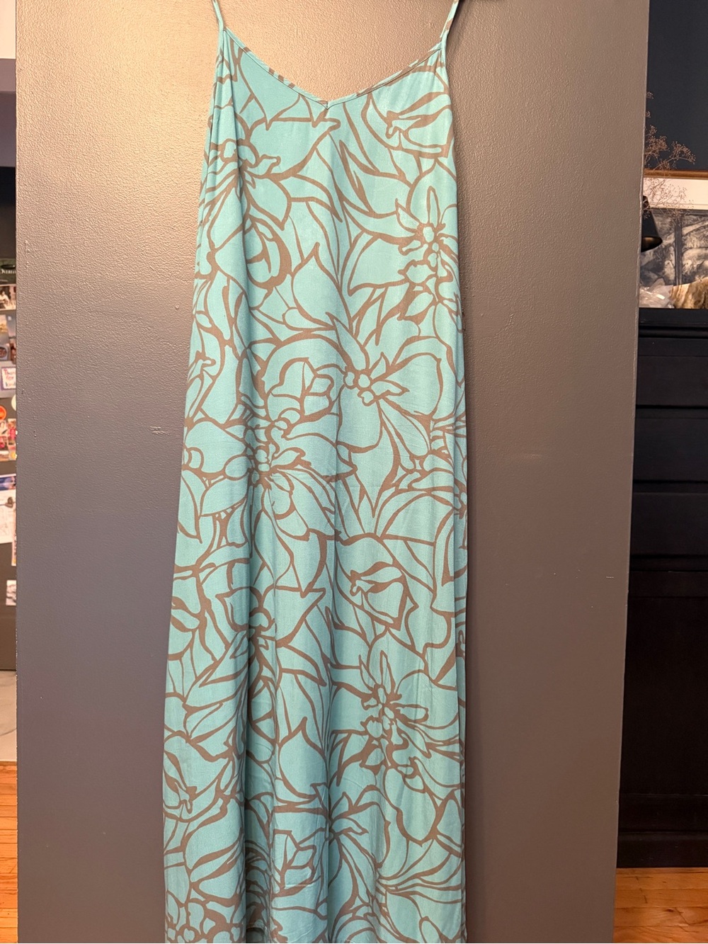 GAP Aqua Maxi Slip Dress with Brown/Grey Floral adjustable spaghetti straps
